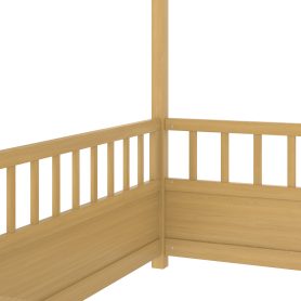 Twin Size Wooden Floor Bed with House Roof Frame and Fence Guardrails 21 Twin Size Wooden Floor Bed with House Roof Frame and Fence Guardrails
