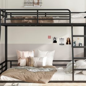 Metal Twin Over Full Floor Bunk Bed Frame For Kids, Teens, Adults