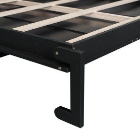 Queen Size Murphy Platform Bed with Shelf, Side Cabinets, Drawers and LED