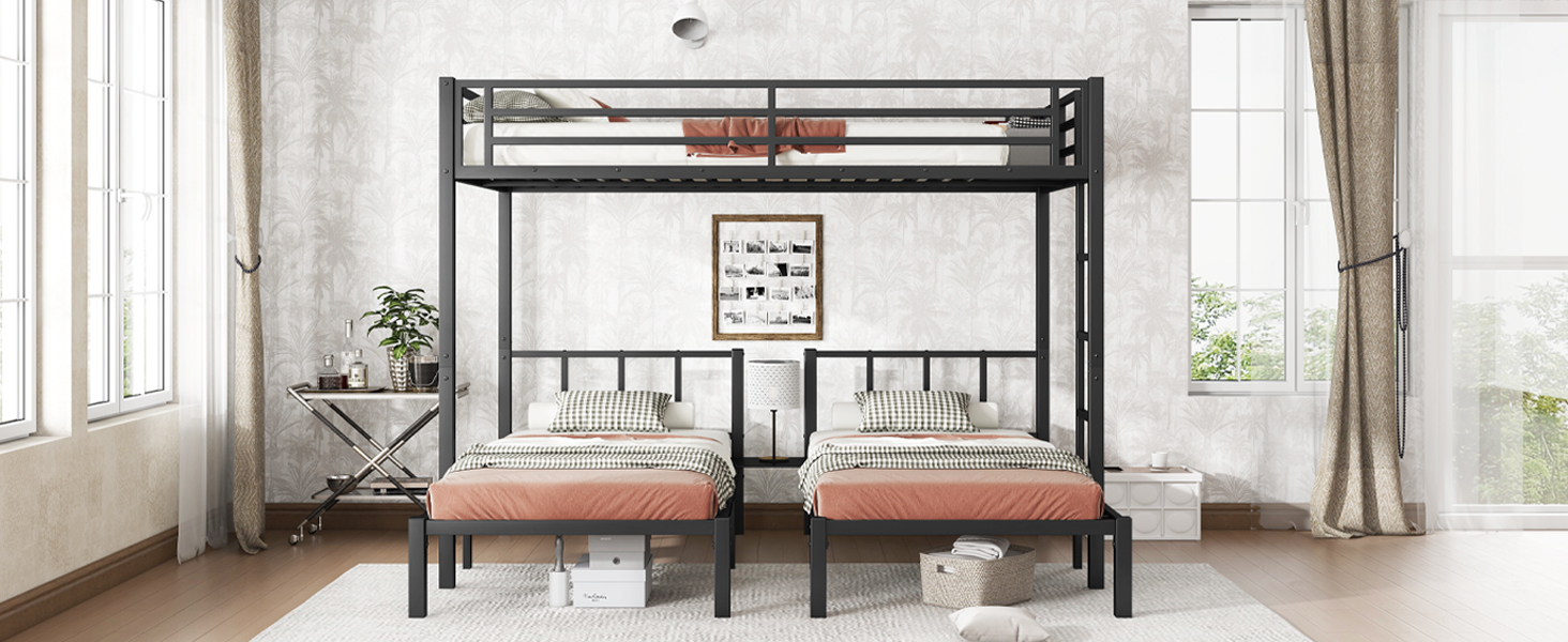 Twin XL over Twin & Twin Bunk Bed Metal Triple Bunk Bed 17 Twin XL over Twin & Twin Bunk Bed Metal Triple Bunk Bed