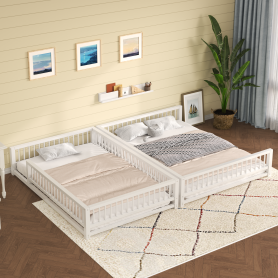 Full XL over Queen Floor Bunk Bed with Ladder and Safety Guardrails