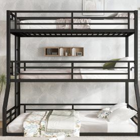 Metal Twin Over Twin Over Full XL Bunk Bed with Safety Guardrails