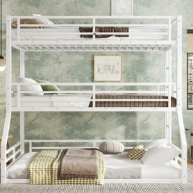 Metal Twin Over Twin Over Full Bunk Bed With Safety Guardrails