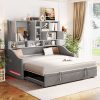 Twin Size Upholstered Daybed with LED Armrest Lights, Storage Shelves & Cabinets 1 Twin Size Upholstered Daybed with LED Armrest Lights, Storage Shelves & Cabinets