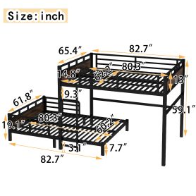 Queen Over Queen Metal Bunk Bed/Loft Bed/Platform Bed, with Raised Security Fence