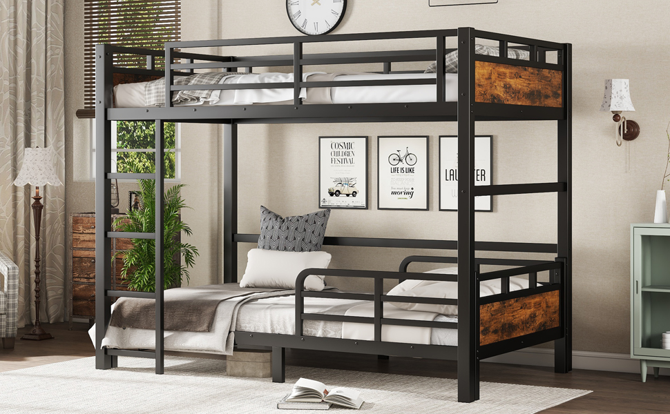 Twin XL Over Twin XL Metal Bunk Bed/Loft Bed/Platform Bed, with Raised Security Fence 17 Twin XL Over Twin XL Metal Bunk Bed/Loft Bed/Platform Bed, with Raised Security Fence