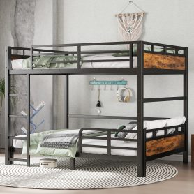 Full XL Over Full XL Metal Bunk Bed/Loft Bed/Platform Bed, with Raised Security Fence