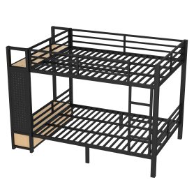 Metal Full Over Full Size Bunk Bed With Storage Shelves, Drawers and Pegboard