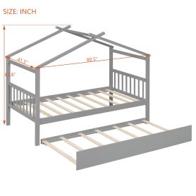 Twin Size Wooden House Bed with Twin Size Trundle