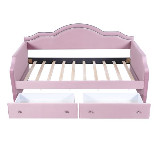Twin Size Upholstered Daybed with LED and 2 Drawers