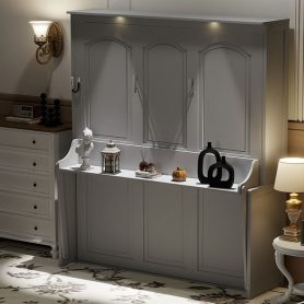 Queen Size Murphy Bed with Desk, LED Lights and USB Charging Station