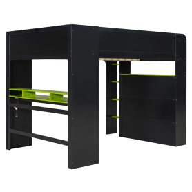 Full Size Wood Bunk Bed with Desk, Wardrobe, Ample Storage Space and RGB Light