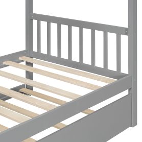 Twin Size Wooden House Bed with Twin Size Trundle