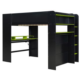 Full Size Wood Bunk Bed with Desk, Wardrobe, Ample Storage Space and RGB Light