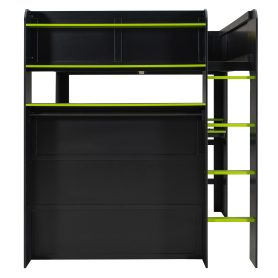 Full Size Wood Bunk Bed with Desk, Wardrobe, Ample Storage Space and RGB Light