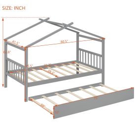 Twin Size Wooden House Bed with Twin Size Trundle