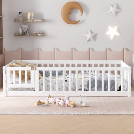 Twin Size Floor Bed with Safety Guardrail and Door