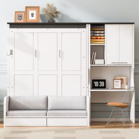 Multi-Functional Murphy Bed with Sofa, Desk, and Storage Cabinet
