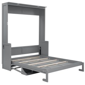 Queen Size Murphy Bed with Desk, LED Lights and USB Charging Station