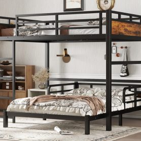 Full Over Full Metal Bunk Bed/Loft Bed/Platform Bed, with Raised Security Fence
