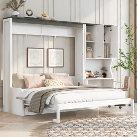 Multi-Functional Murphy Bed with Sofa, Desk, and Storage Cabinet, Queen Size