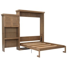 Queen Size Murphy Bed with Multiple Storage Shelves and Louvered Style Decoration