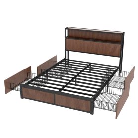 Large Raised-Pattern Storage Bed Frame