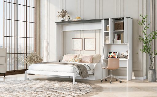 Multi-Functional Murphy Bed with Sofa, Desk, and Storage Cabinet, Queen Size