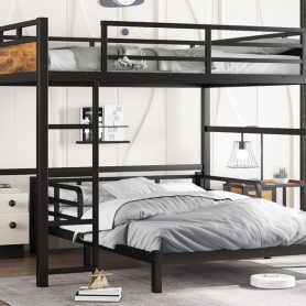 Queen Over Queen Metal Bunk Bed/Loft Bed/Platform Bed, with Raised Security Fence