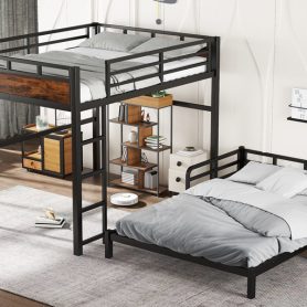 Queen Over Queen Metal Bunk Bed/Loft Bed/Platform Bed, with Raised Security Fence
