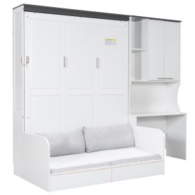 Multi-Functional Murphy Bed with Sofa, Desk, and Storage Cabinet, Queen Size