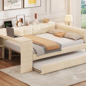 Full Size Upholstered Platform Bed with Storage Shelves, Desk, Charging Station and Trundle 27 Full Size Upholstered Platform Bed with Storage Shelves, Desk, Charging Station and Trundle