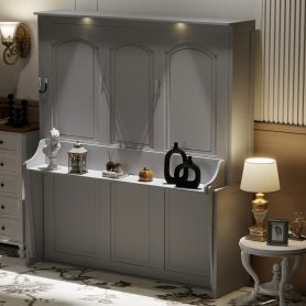 Queen Size Murphy Bed with Desk, LED Lights and USB Charging Station