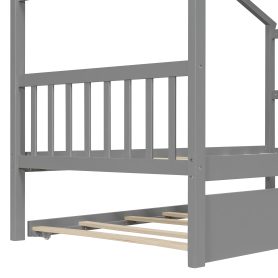 Twin Size Wooden House Bed with Twin Size Trundle