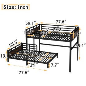 Full Over Full Metal Bunk Bed/Loft Bed/Platform Bed, with Raised Security Fence