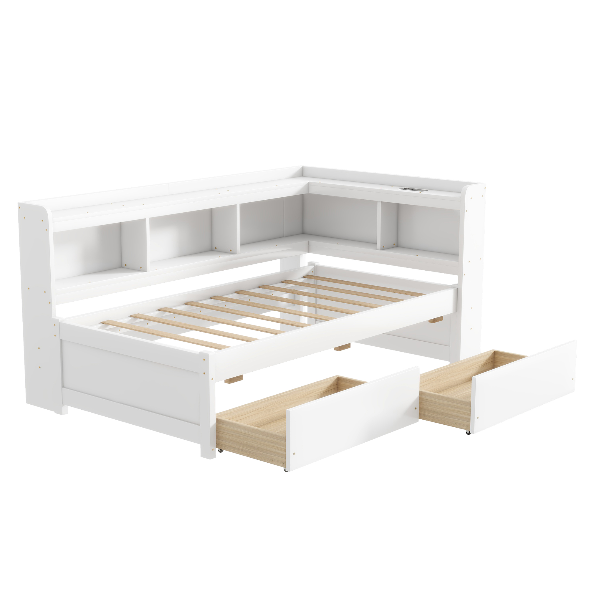 Assembly Instruction For W504S00244 9 Twin Size L-Shaped Bookcases Bed with Power Outlets, USB Charging Ports, Two Drawers