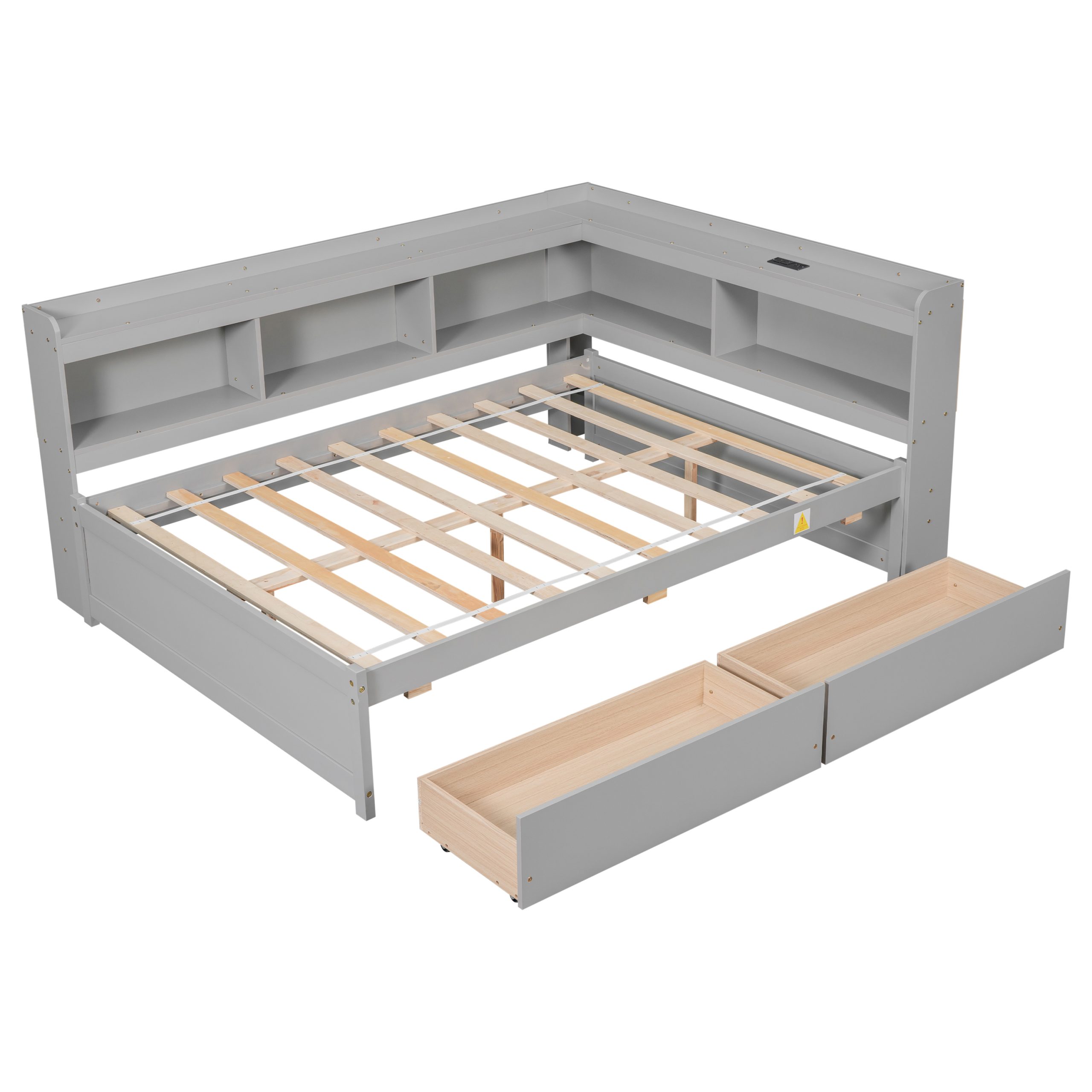 Assembly Instruction For W504S00245 1 Full Size L-shaped Bookcases Bed with Power Outlets, USB Charging Ports,Two Drawers