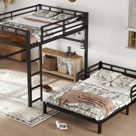 Full Over Full Metal Bunk Bed/Loft Bed/Platform Bed, with Raised Security Fence