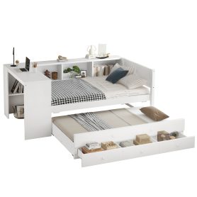 Twin Size Daybed With Trundle, Storage Drawers And Side Shelves 36 Twin Size Daybed With Trundle, Storage Drawers And Side Shelves