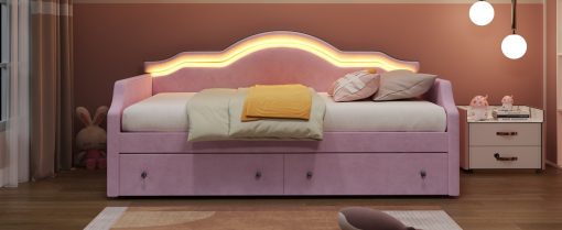 Twin Size Upholstered Daybed with LED and 2 Drawers