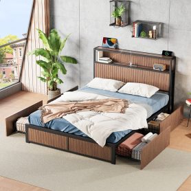Large Raised-Pattern Storage Bed Frame
