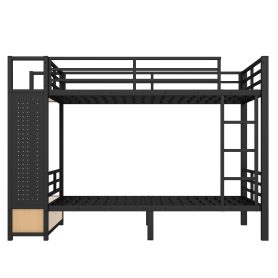 Metal Full Over Full Size Bunk Bed With Storage Shelves, Drawers and Pegboard