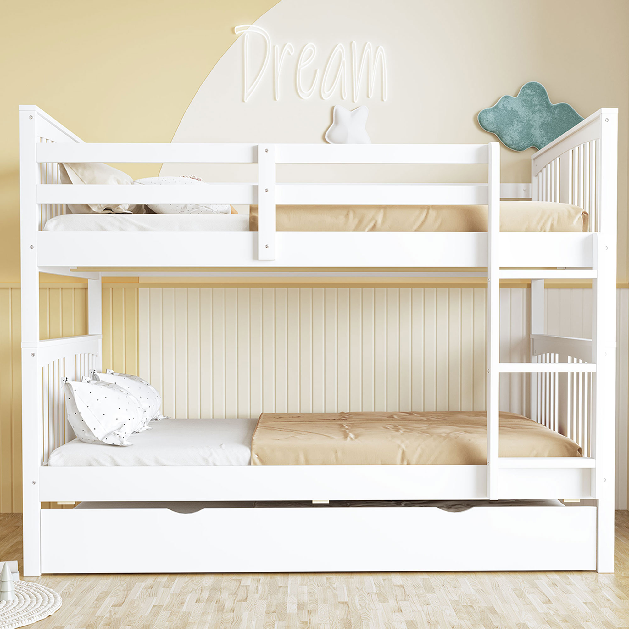 Full over Full Bunk Bed with Twin Size Trundle and Ladder