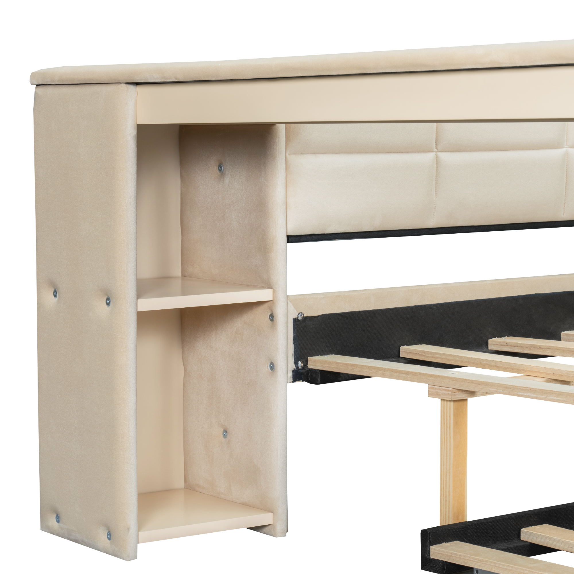 Full Size Upholstered Platform Bed with Storage Shelves, Desk, Charging Station and Trundle 22 Full Size Upholstered Platform Bed with Storage Shelves, Desk, Charging Station and Trundle