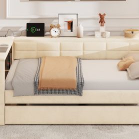 Full Size Upholstered Platform Bed with Storage Shelves, Desk, Charging Station and Trundle 29 Full Size Upholstered Platform Bed with Storage Shelves, Desk, Charging Station and Trundle