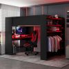 Full Size Wood Bunk Bed with height-adjustable Desk,Wardrobe,Ample Storage Space,and RGB Light