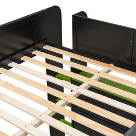 Full Size Wood Bunk Bed with Desk, Wardrobe, Ample Storage Space and RGB Light