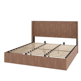 Wooden Platform Bed Frame With Lift Storage, King