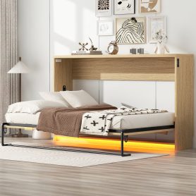 Twin Size Murphy Bed With LED Light, Can Be Folded Into A Cabinet