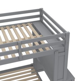 Solid Wood Full Xl/Full Over Twin Bunk Bed With Dismountable Lower Bed, Desk, Built-in Shelves And Wardrobe